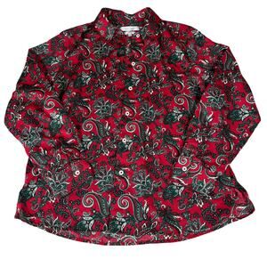 Foxcroft Paisley Floral No-Iron Cotton Shirt Size 14